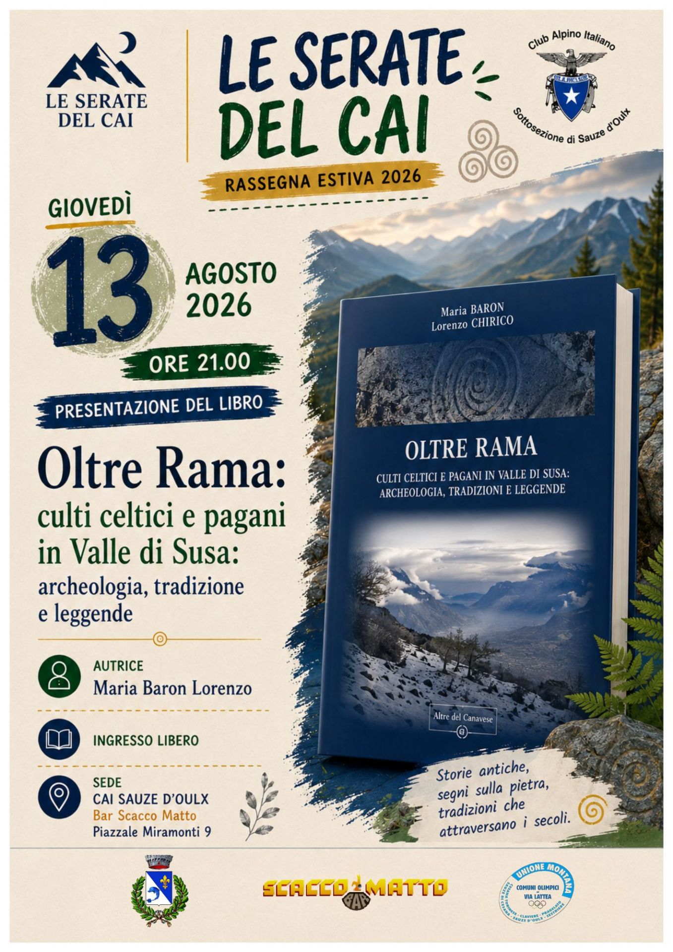 Locandina dell'evento che si terrà il 13 agosto, con la copertina del libro