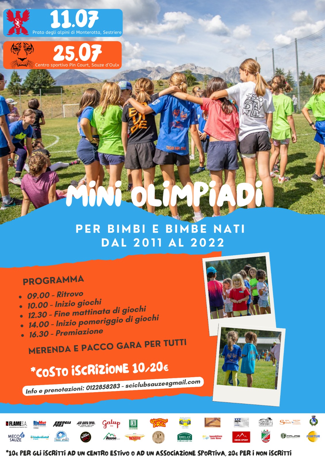 Locandina con bambini in cerchio sullo sfondo e programma