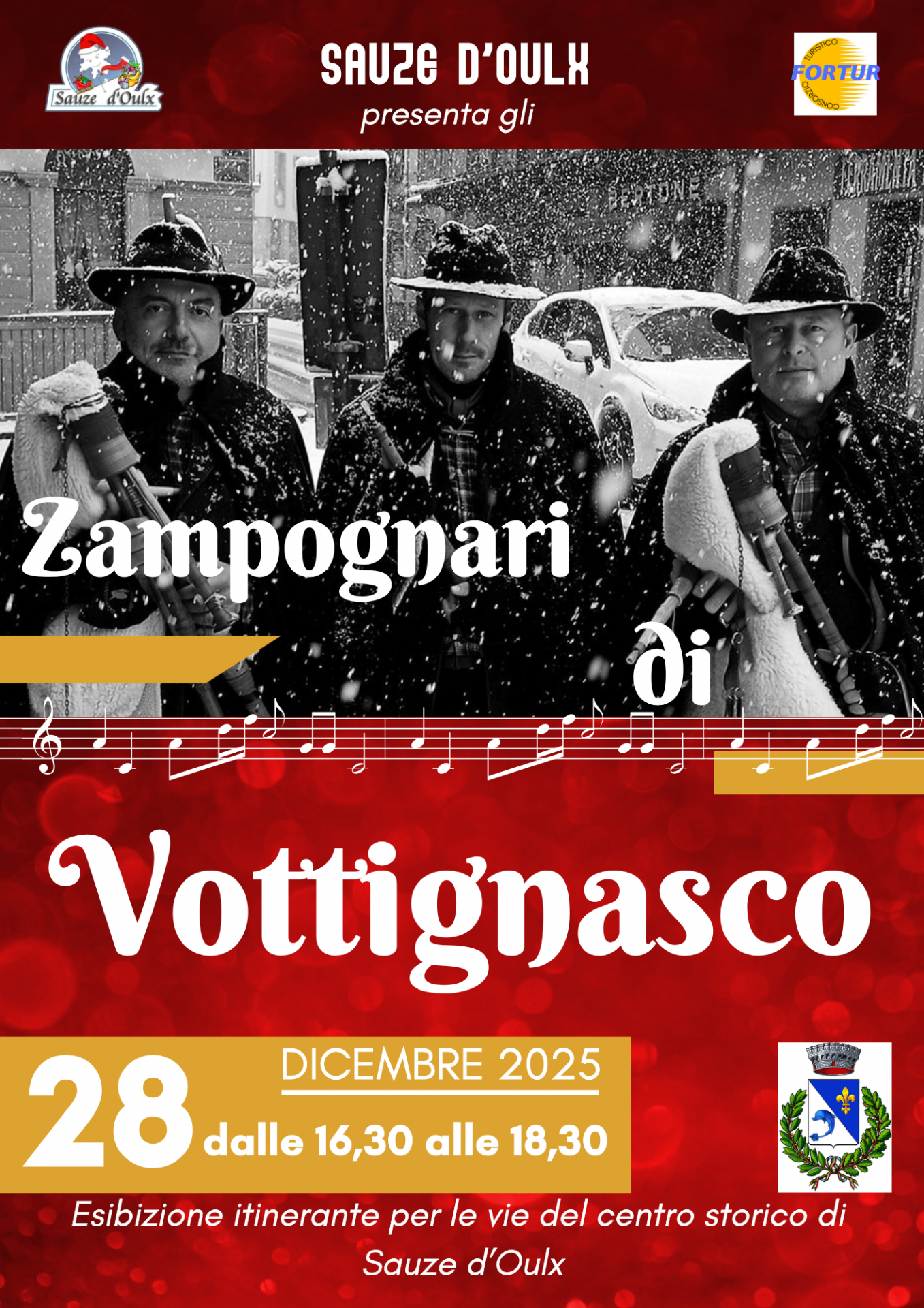 Locandina evento Zampognari di Vottignasco che si terrà il 28 dicembre 2025